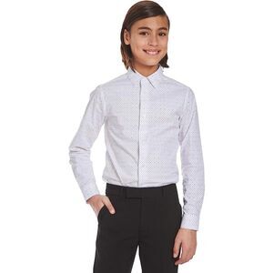 Calvin Klein Boys' Long Sleeve Patterned Dress Shirt, 6